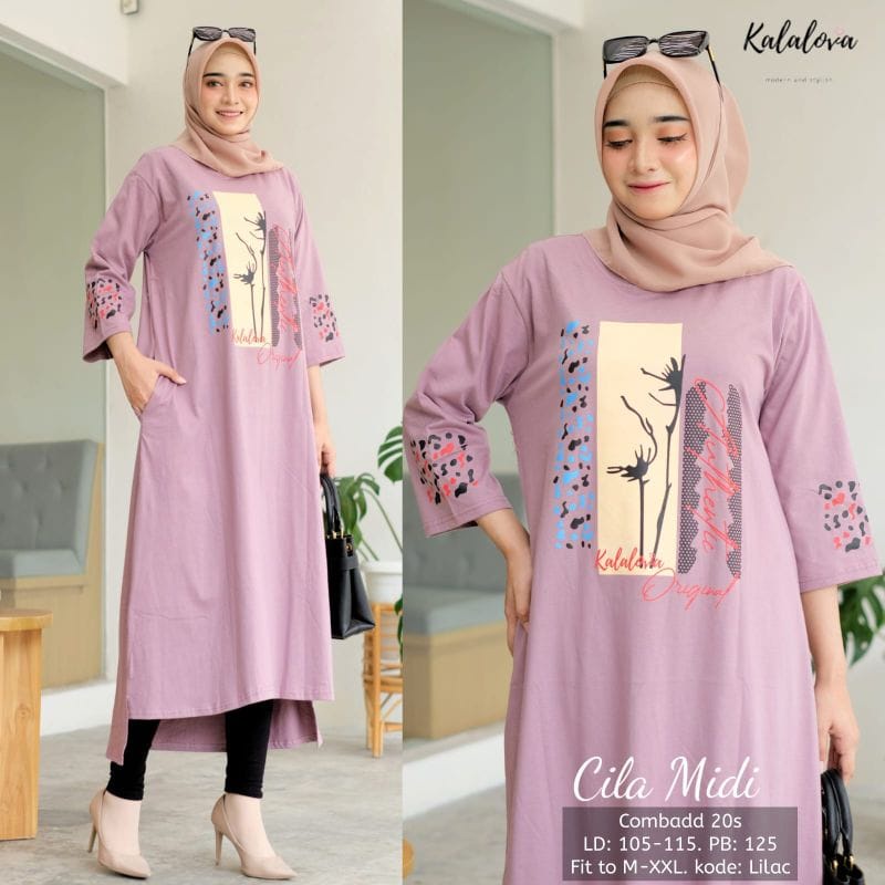 Cila Midi Dress Korea Muslim Baju Kaos Wanita Jumbo Ootd Kekinian Gamis Remaja Matt Combed 24s