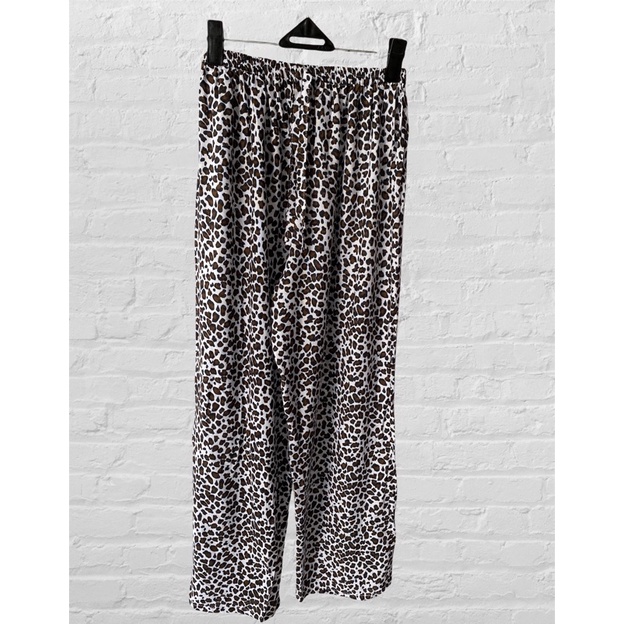 CELANA KULOT PANJANG WANITA TALI POLOS & MOTIF A031-Putih Leopart