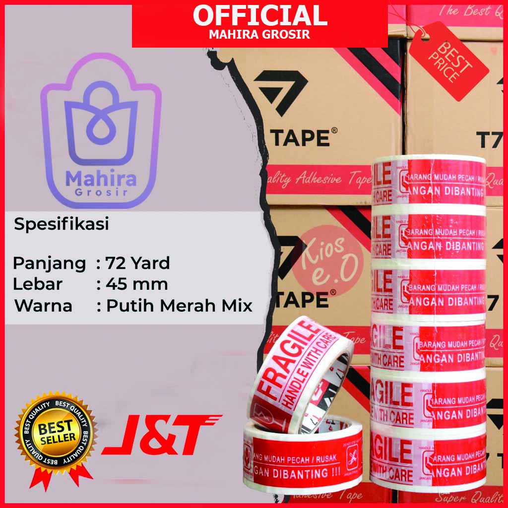

Lakban Fragile 72Y Merah Putih Murah Merk T7