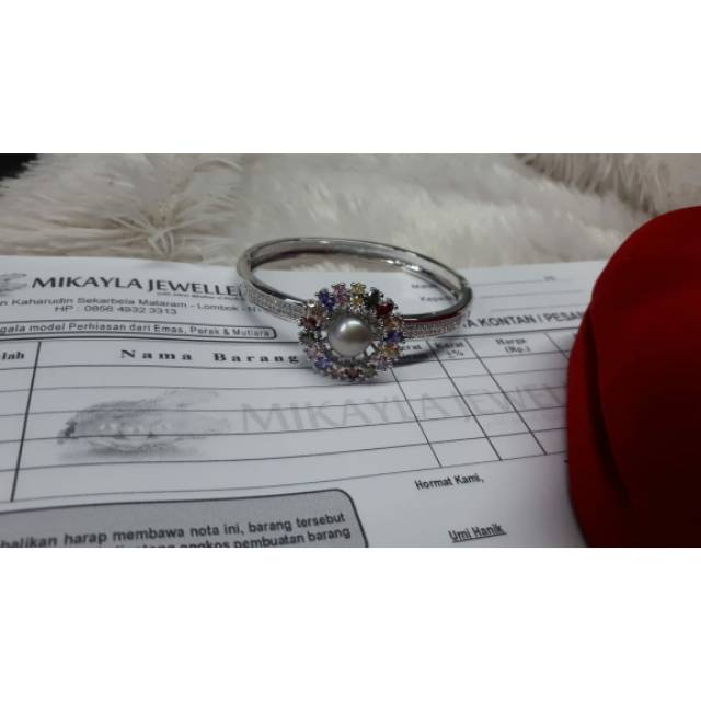Gelang rhodium putih mutiara asli