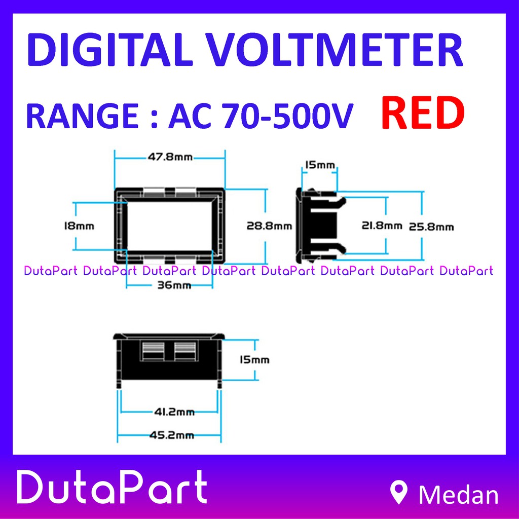 Digital Voltmeter AC 70-500V 0.56&quot; Red 2 Wire With Frame Ukur Volt PLN