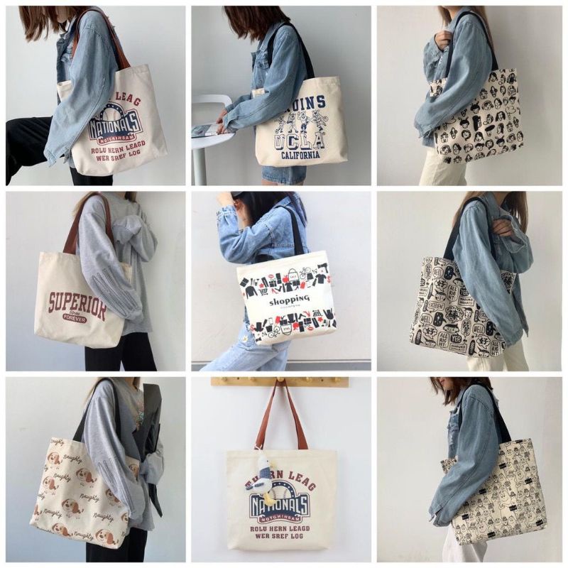 Tote Bag Wanita Canvas Terlaris Motif Terbaru Fashion Korea Tas Wanita Tas Kuliah Tas Sekolah