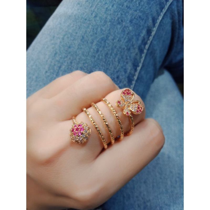 (ANTI KARAT) Cincin Spiral Kupu-Kupu Lapis Emas