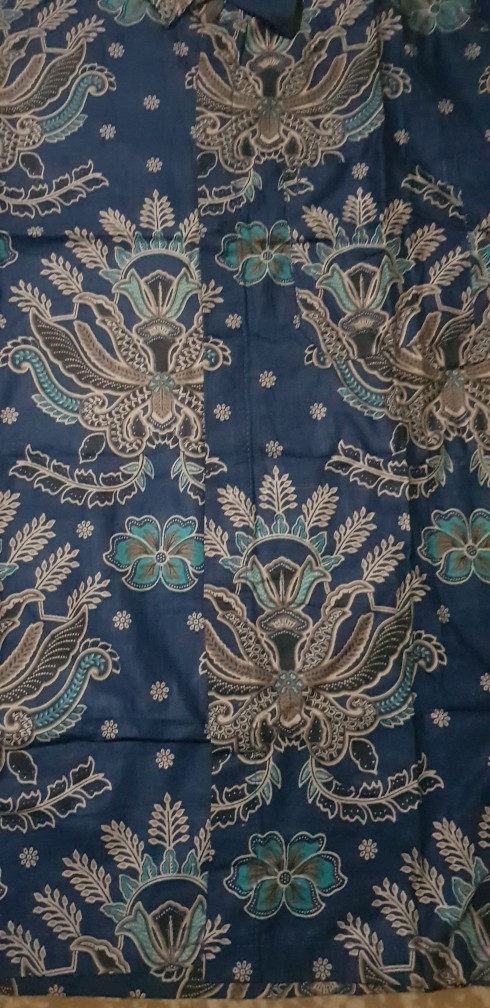 Batik Myrna - Kemeja Batik Atasan Lengan Pendek Pria Kembang Goyang Dongker