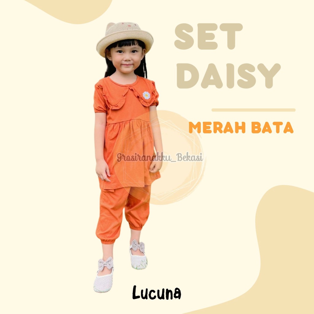 Setelan Anak Lucuna Daisy Warna Merah Bata 1-5tahun