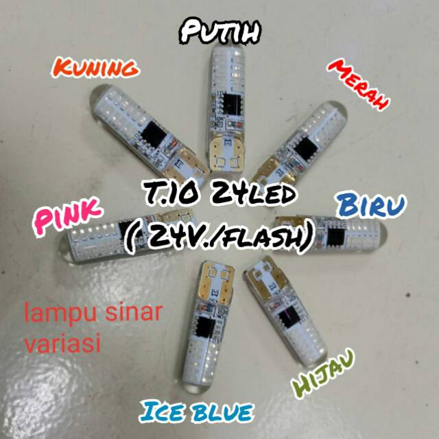 Lampu Led senjan T10 24 led-12V/24vol jelly kedip.flash