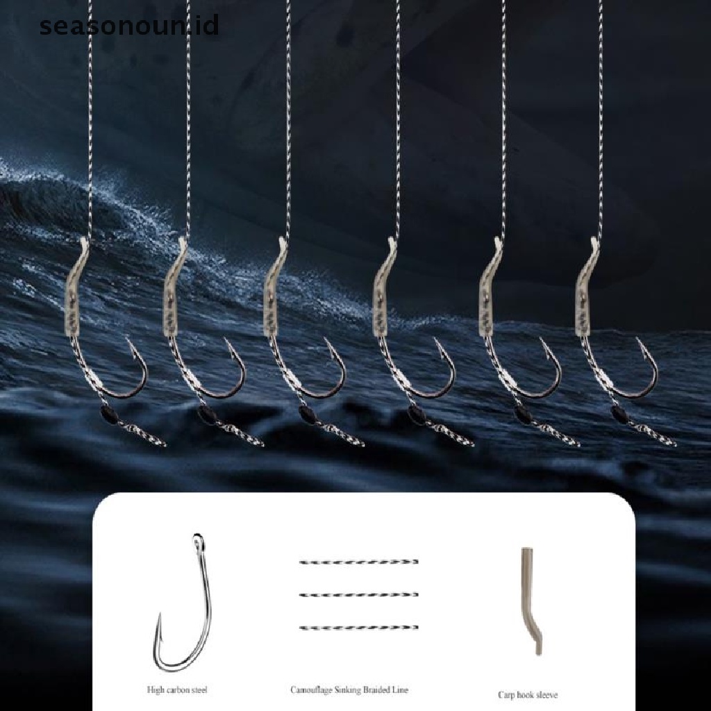 【seasonoun】 6pcs Leader Carp Fishing Hooks Hair Rigs With Line 2/4/6/8# Europe Feeder .