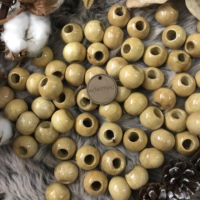 Wooden Beads | Mote / Manik Kayu Bulat Cet Natural