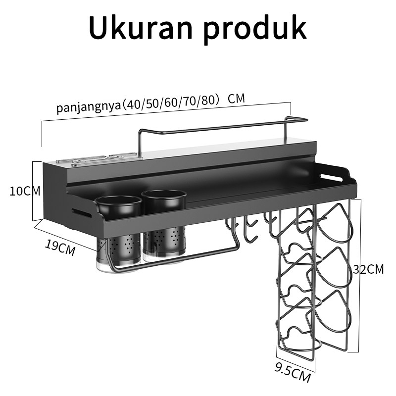 Rak Bumbu yang Dipasang Dinding Rak Penyimpanan Dapur Rak Pisau Hitam Rak Multifungsi
