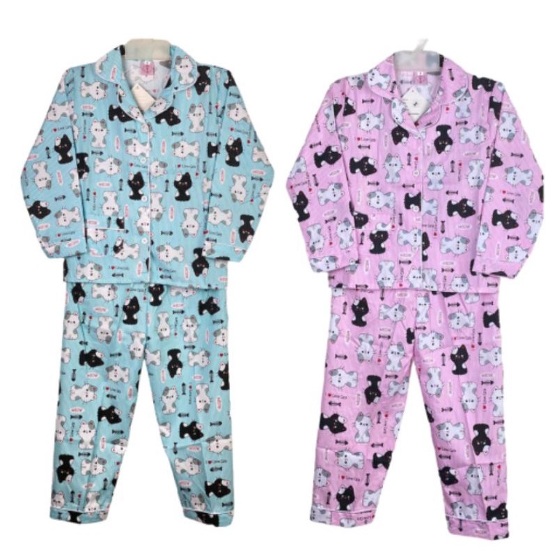 BAJU TIDUR PIYAMA LENGAN PANJANG ANAK2 SAMPAI REMAJA MOTIF KUCING BUAT UMUR 1-15 TAHUN