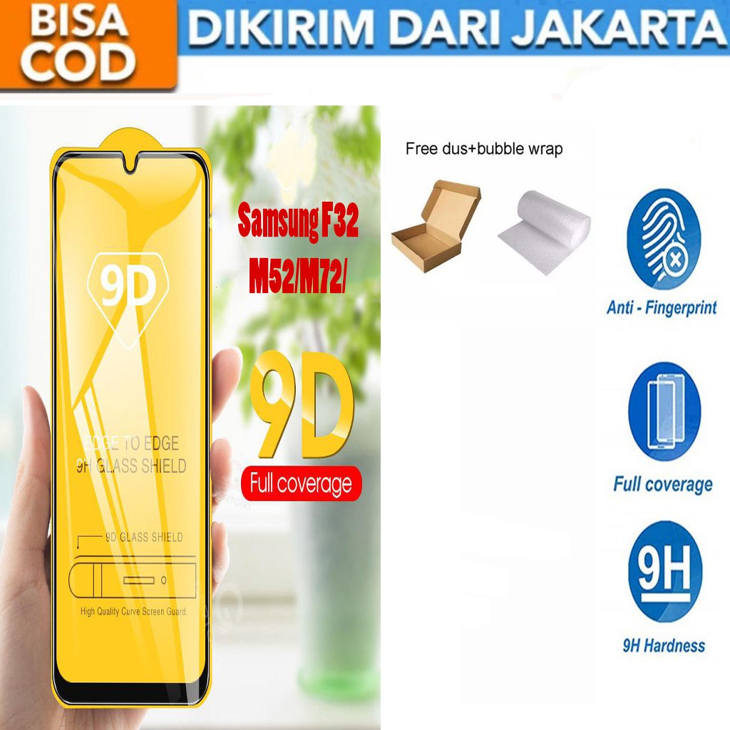 Tempered Glass Samsung Galaxy M52 / M72 / F32 Full Cover/Full Screen Screen Protector Anti Gores