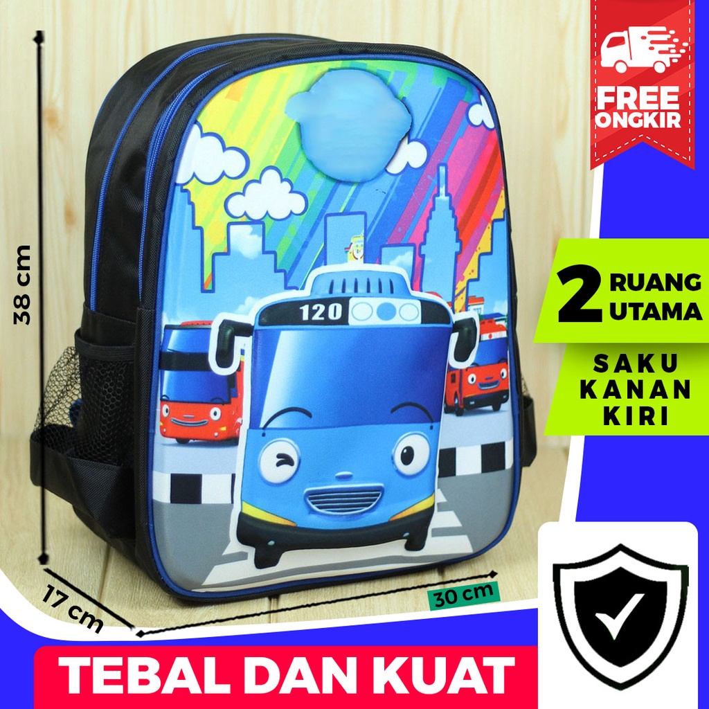 Tas Gendong Anak Laki Laki Emboss Halus Little Bus Ransel Sekolah TK SD Bahan Tebal Kuat Berkualitas