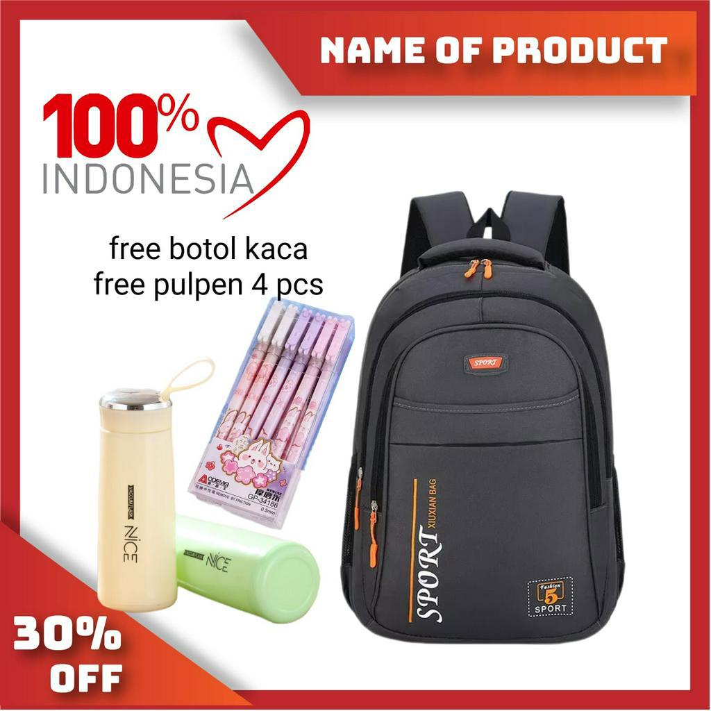 Tas Sekolah Anak Perempuan SD SMP SMA Ransel Kerja ORIGINAL Tas Sekolah Anak Laki-Laki Free Botol Minum Kaca