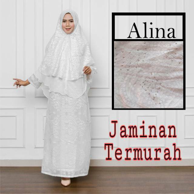 Gamis Syari Putih Braso  Import mewah COD