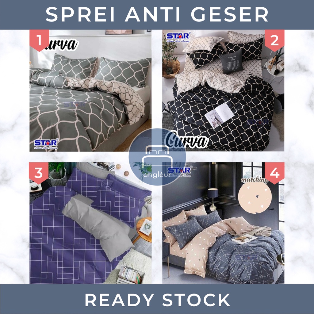 [READY] Set SPREI ANTI GESER bahan katun CVC Star motif garis abstrak geometri