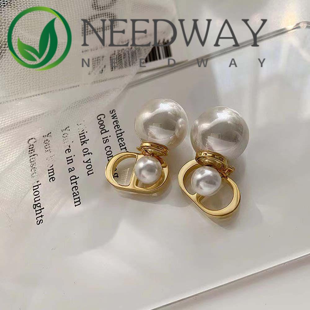 Needway  Set Kalung + Gelang + Anting Gantung Tusuk Gaya Retro Korea Motif Geometri + Mutiara + Huruf Dd Untuk Wanita