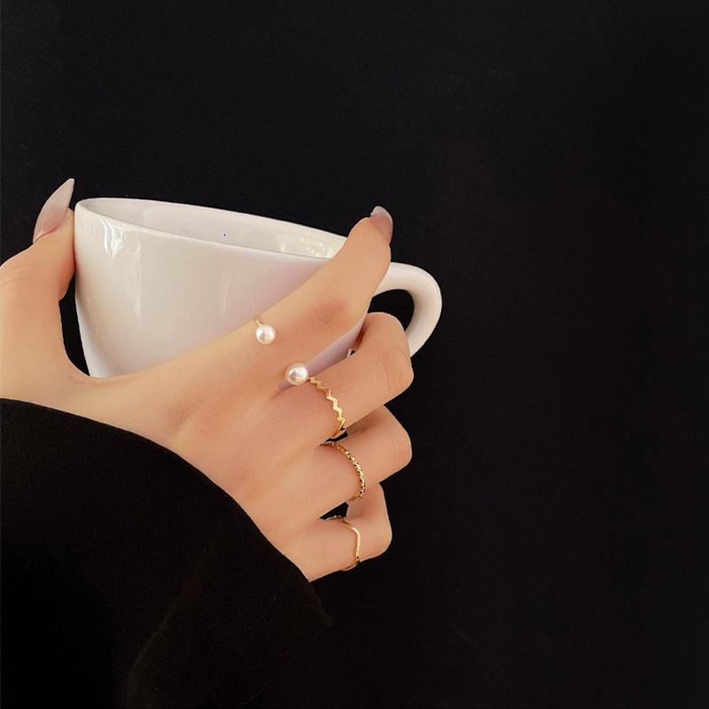 4PCS/Set Ins New Style  Pearl Open Ring Index Finger Ring Fashion Female Ring