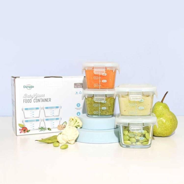 Little Dimple Baby Glass Food Container 4pcs Max 130 ml