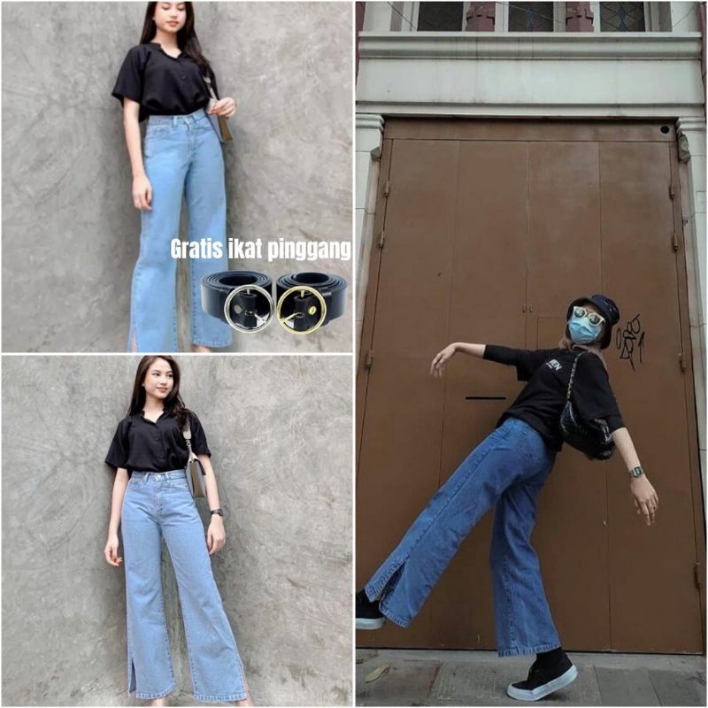 HIGHT WAIST KULOT JEANS WANITA PREMIUM FREE BELT