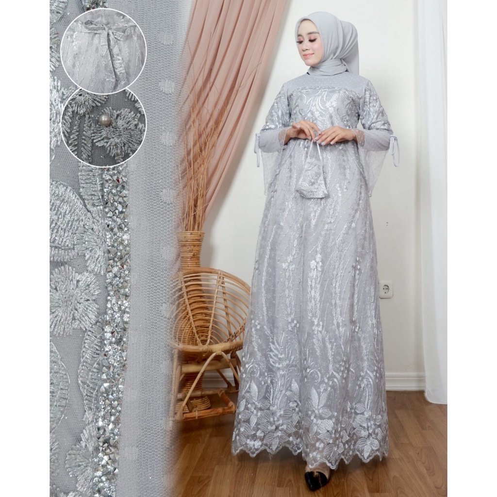 Permata Olshop / Kebaya Gamis Amanda 2 NK / Baju Kondangan / Dress Bridesmaid / Gamis Kebaya Pesta Mewah