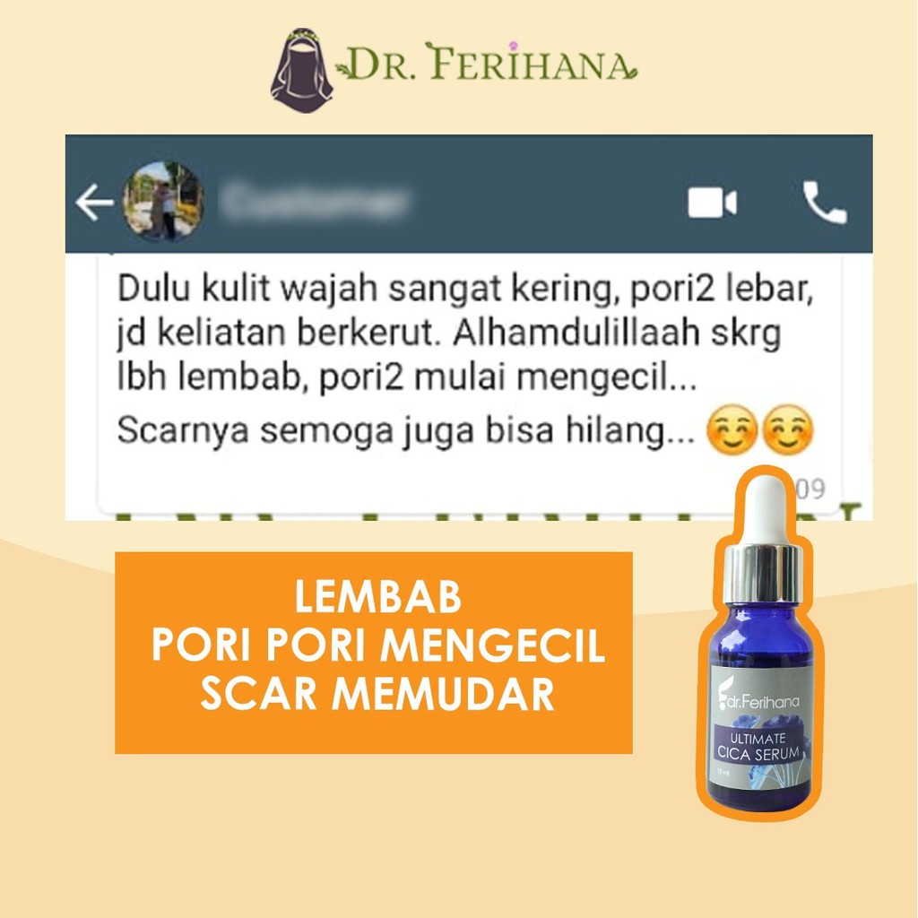 Ultimate Cica Serum dr. Ferihana Cosmetics &amp; Skincare Merupakan Produk Perawatan Wajah untuk Mengatasi Bopeng Scar Bekas Jerawat dan Luka Stretch Marks Selulit Kulit sensitif Memperbaiki Skin Barrier Sekaligus Anti Aging BPOM LPPOM HALAL MUI