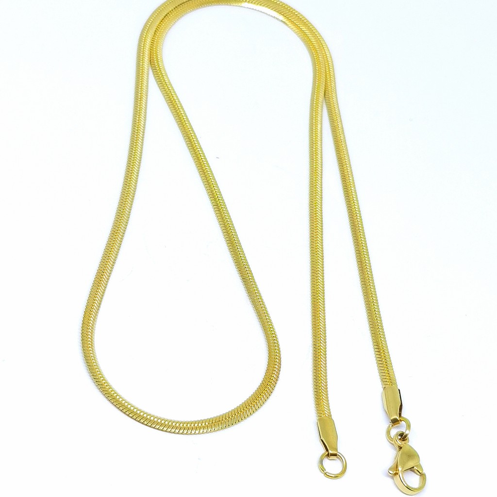 Kalung Titanium Pria Wanita Anti Karat Model pipih warna emas