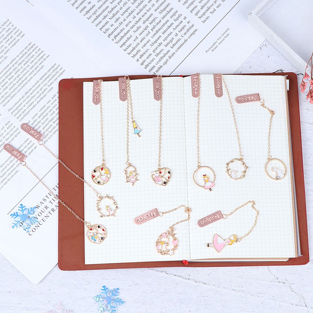 ELEGANT 23cm Metal Bookmark School Supply Pagination Mark Pendant Bookmark Office Alloy Chain Marker of Page Student Gifts Book Clips Stationery Peach Heart