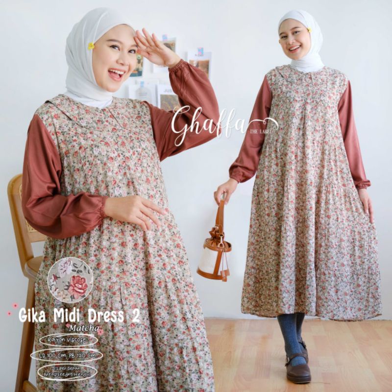 GIKA MIDI DRESS #2 BY GHAFFA THE LABEL // MIDI MOTIF MUSLIMAH // Dress wanita