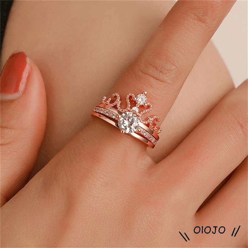 Korea Cincin Wanita Mahkota Berlian Aksesoris Fashion - Ol