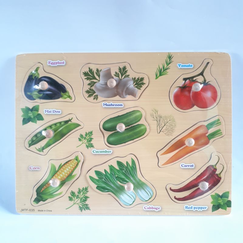 JIGSAW PUZZLE KAYU KNOB MAINAN KAYU EDUKASI EDUKATIF ANAK BAYI BALITA 1 TAHUN MURAH COD FREE BUBBLE-Sayur 035
