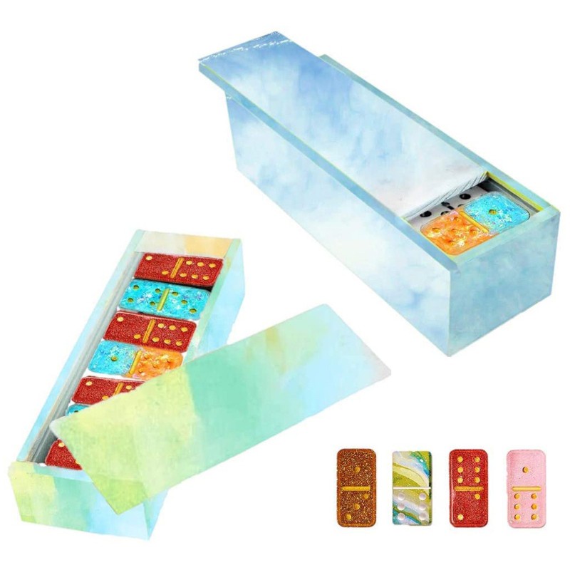 Glitter Dominoes Epoxy Resin Mold Dominoes Storage Box Jewelry Case Holder Casting Silicone Mould DIY CraftsDomino Tiles Tool