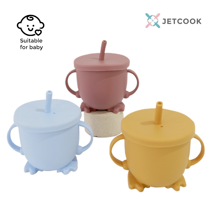 JetCook Baby Silicone Cup with Lid Food Grade BPA Free / Gelas Bayi dengan Tutup dan Sedotan Anti Pecah