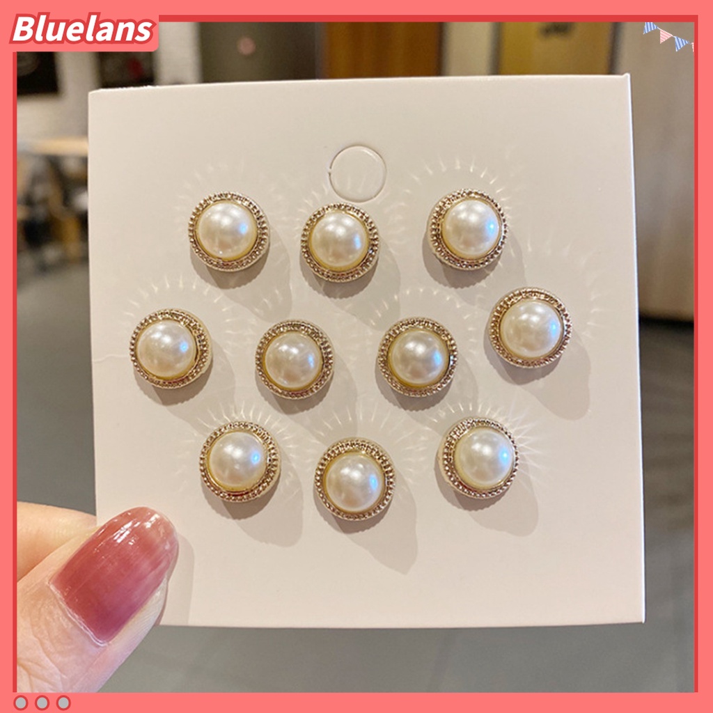 Bluelans 10Pcs / Set Bros Pin Kancing Bulat Desain Bunga Hias Mutiara Imitasi Aksesoris Wanita