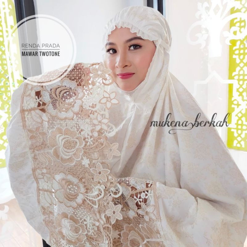 Mukena Mukenah Mukna Jumbo dewasa Renda Bordir Katun Poil Kd Mix Motif Prada Putih Milo Adem Lembut 