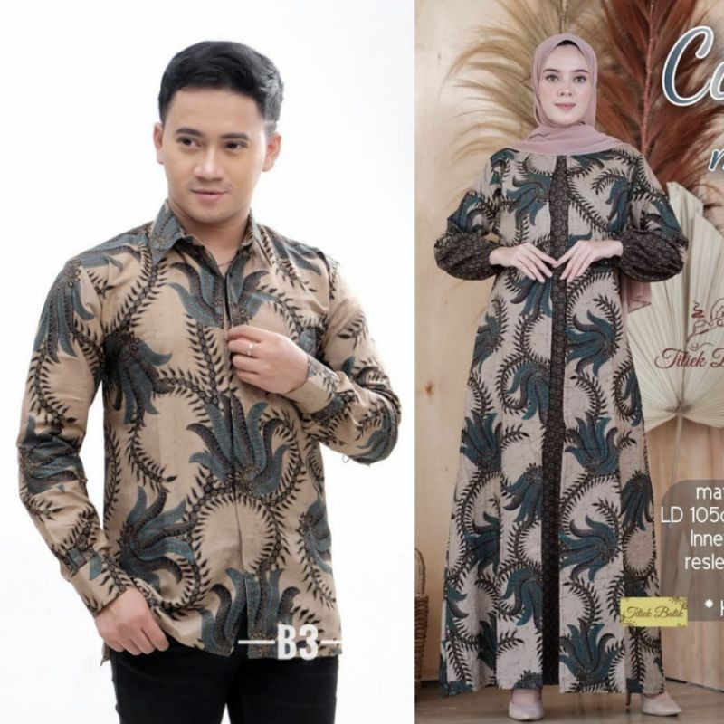Couple Gamis Batik Maura Couple - Sania Ruffle Batik Couple ori Ndoro jowi DNT Garansi Termurah-Kobis ijo