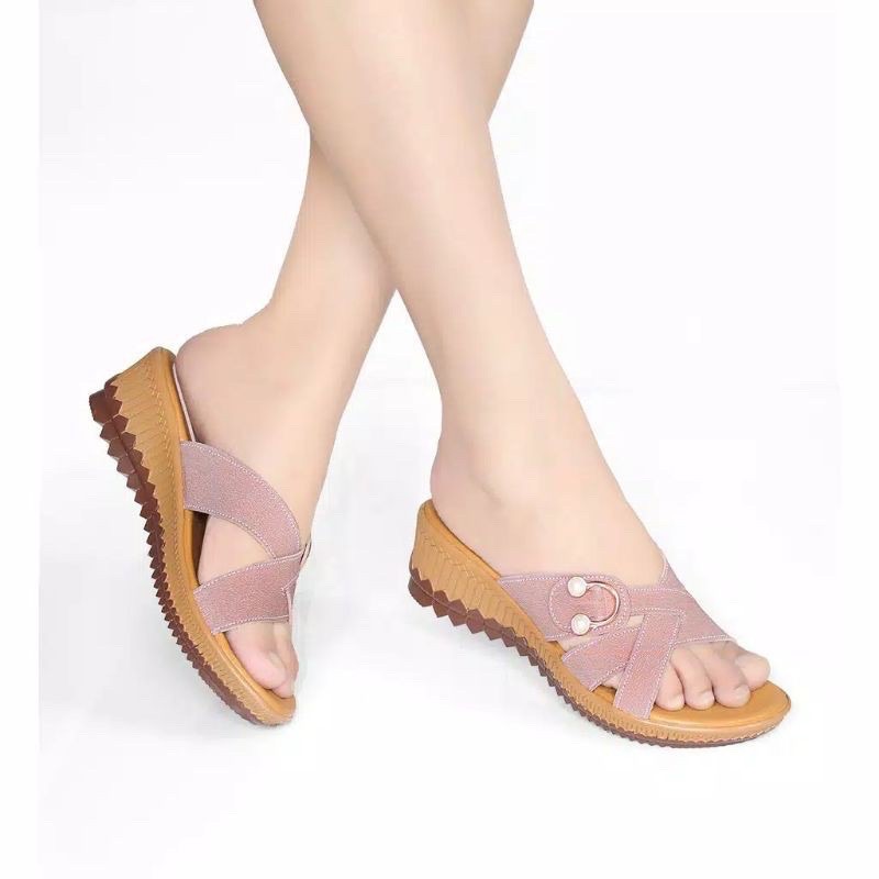 Sandal Sendal Wedges Wanita Casual Selop / Slop Murah Terbaru 2023 HD17