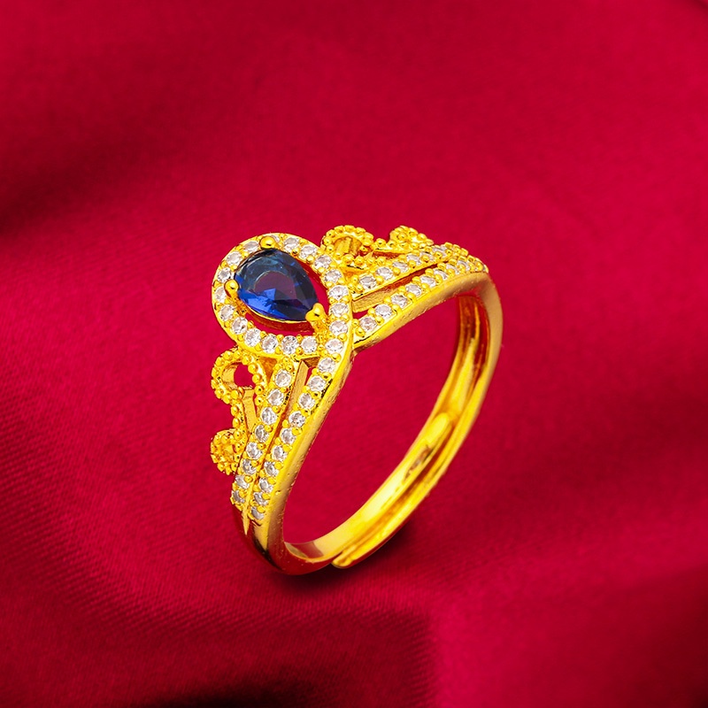 Cincin Lapis Emas Emas Asli Kadar 375 Desain Mahkota Aksen Berlian Emerald Ruby Sapphire Gaya Bangkok Untuk Wanita