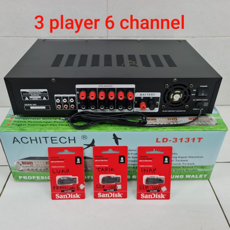 Amplifier Walet 3 player 6 channel plus 3 suara panggil tarik dan inap