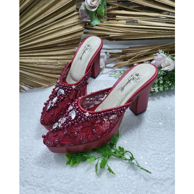 sepatu angela merah marron tinggi 9cm tahu