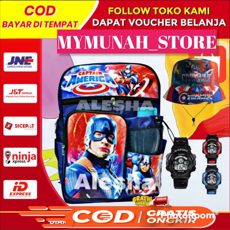 TAS BATMAN CAPTEN AMERIKA/TAS SEKOLAH SD TK/GRATIS BOTOL