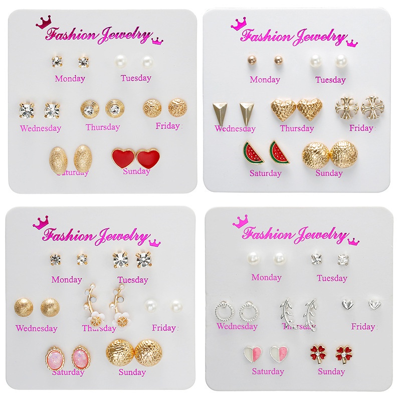 6 Pasang / Set Anting stud Mutiara Kecil Warna PINK Merah Biru Untuk Wanita