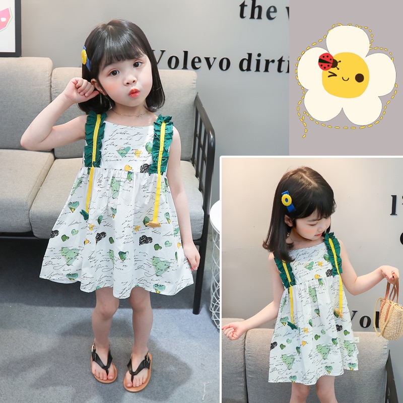 1-4 tahun pakaian anak-anak gadis daun print one-piece rompi rok rok putri musim panas anak-anak kecil