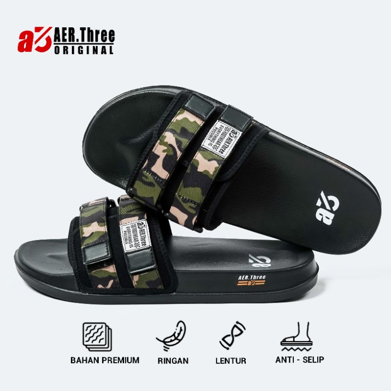 Aer Three Footwear | Freddo Black Camo | Freddo Black Loreng | Slippers | Sandal Slip On Pria Dan Wa
