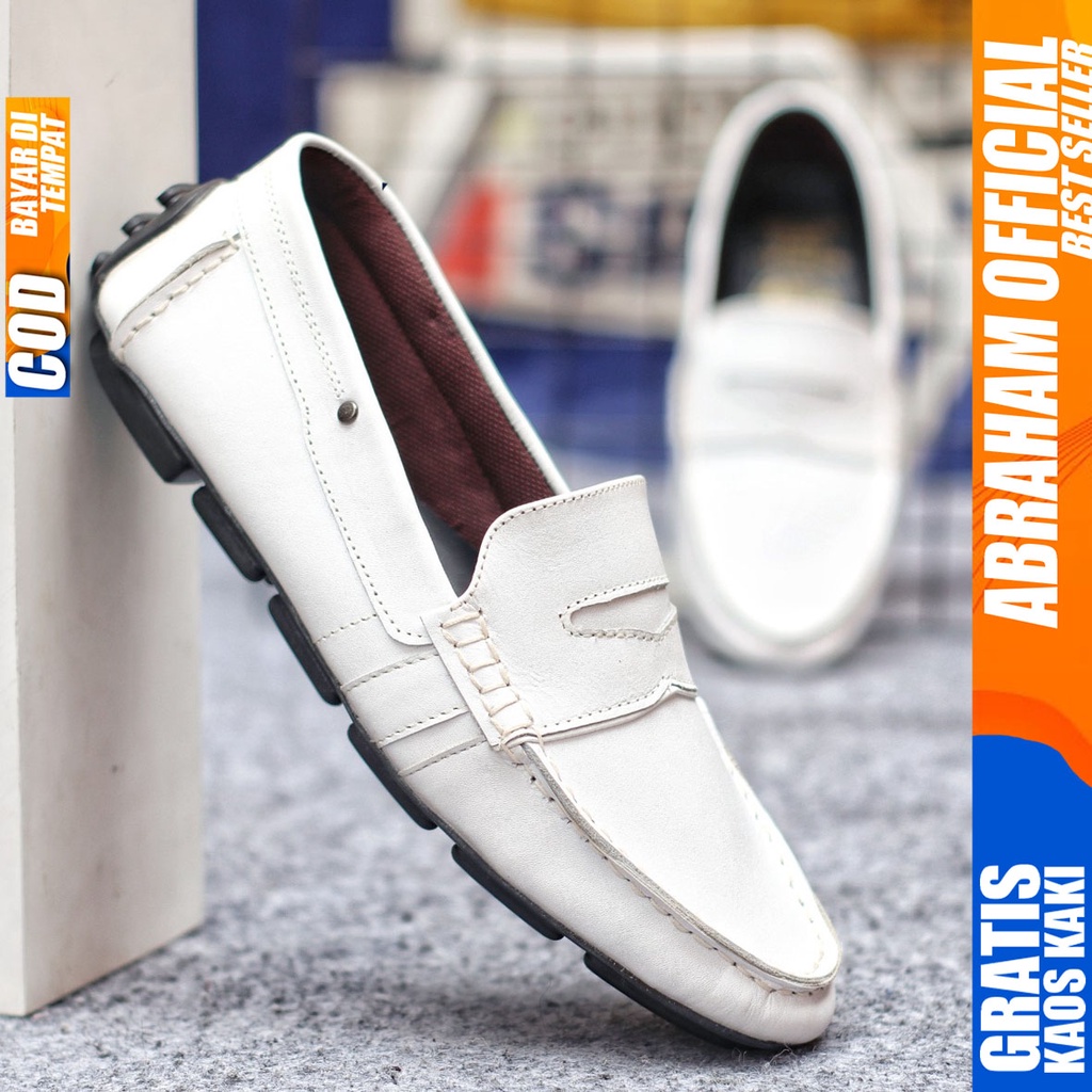 Sepatu Casual Pria Slip On Slop Selop Pansus Santai Kulit Asli Kerja Kantor Kulit Kondangan Hitam Polos Fashion shoes Terbaru Original Murah Kekinian Cowok VELAS ABRAHAM