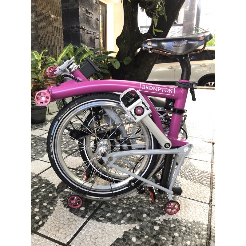 Sepeda Lipat Brompton Pink Berry Crush M2L Bicycle Bike Bekas Second Makassar