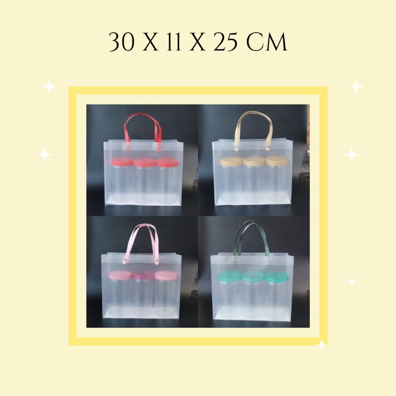 

GOODIE BAG TAS HAMPERS DOFF PVC PARCEL TOPLES ISI 3 30X11X25 CM BOLU GULUNG BOLU 30X11 HANTARAN