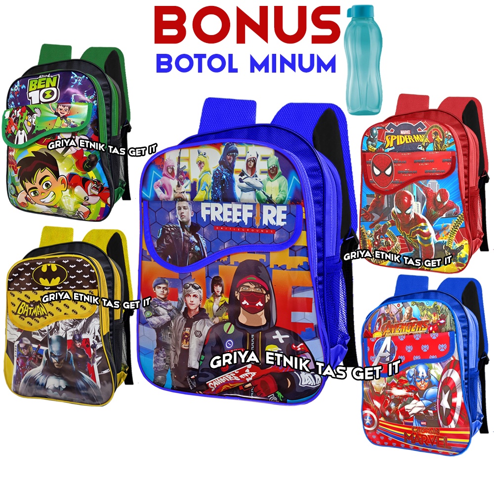 Tas Sekolah Anak Laki Laki SD Tobot Free Fire FF epep Spiderman Ultraman Free Firee Print Tutup