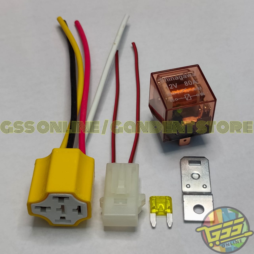 Paket lengkap Relay 4 kaki 12v 80a kaki 4 socket relay KERAMIK kaki 4 dan rumah sekring mini DX BONUS FUSE