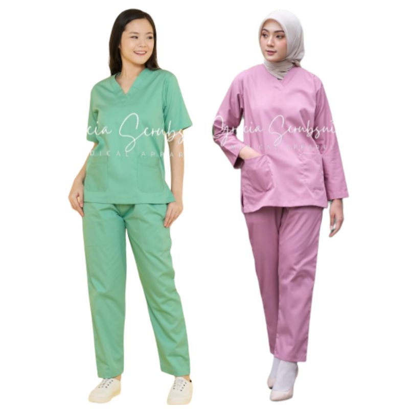 GRACIA SCRUBSUITS - SATU STEL scrub / baju oka / ok / baju jaga dokter / dokter hewan perawat V NECK