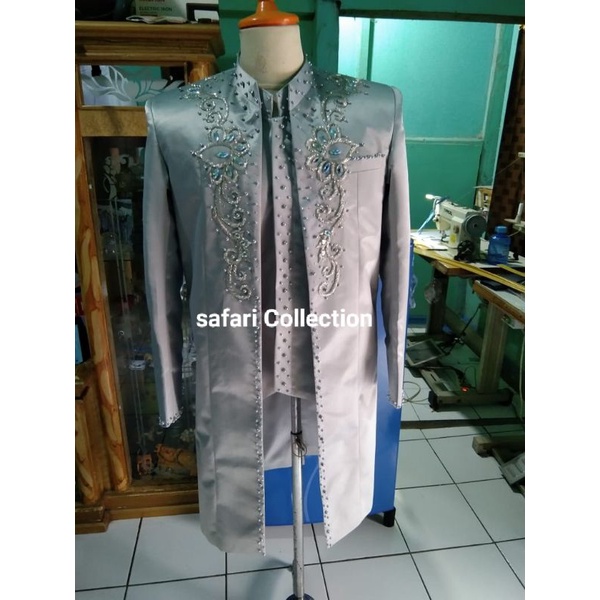 Beskap pengantin/Beskap jubah selutut/beskap akad,Payet mutiara